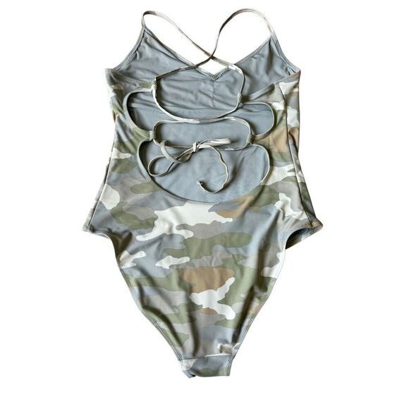 Aerie Strappy Back One Piece Camo Green Gray Swimsuit size L - Picture 4 of 6